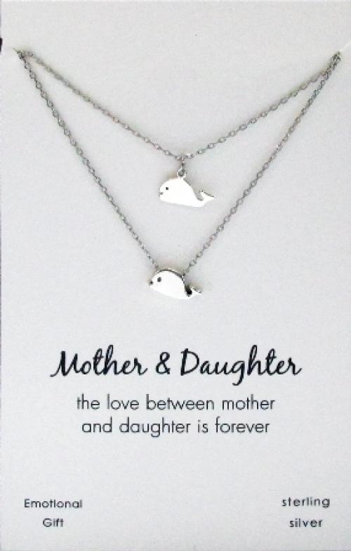 Two mother and daughter whales silver pendant